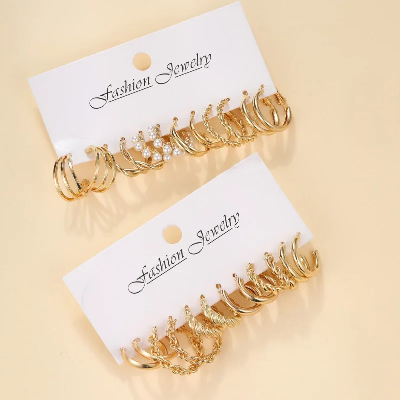 Golden Pearl Geometric Earrings