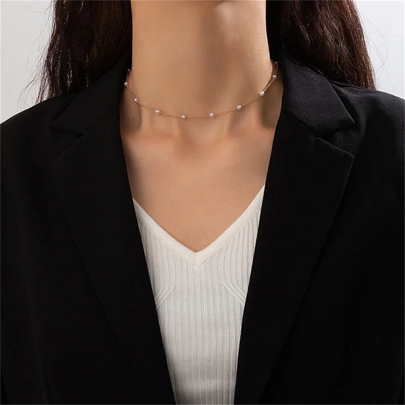 Simple Pearl Choker Necklaces for Women Fashion Double Layer Chain Small Love Heart Pendant Necklace Jewelry Gift Wholesale