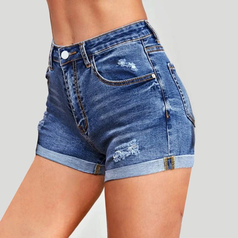 Ripped High-Waist Denim Shorts