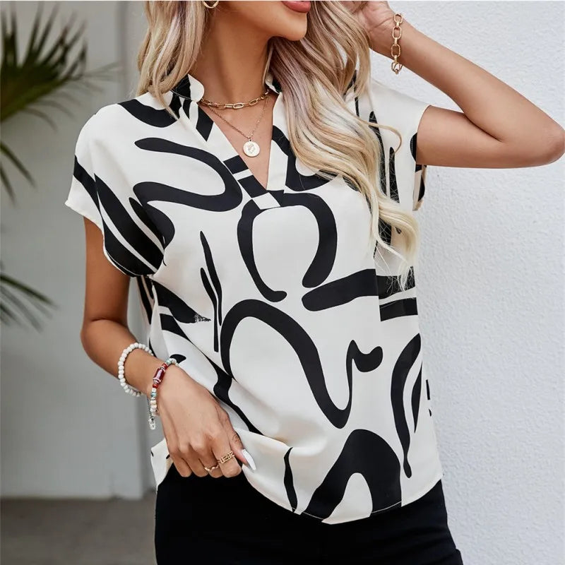 Casual V-Neck Batwing Blouse