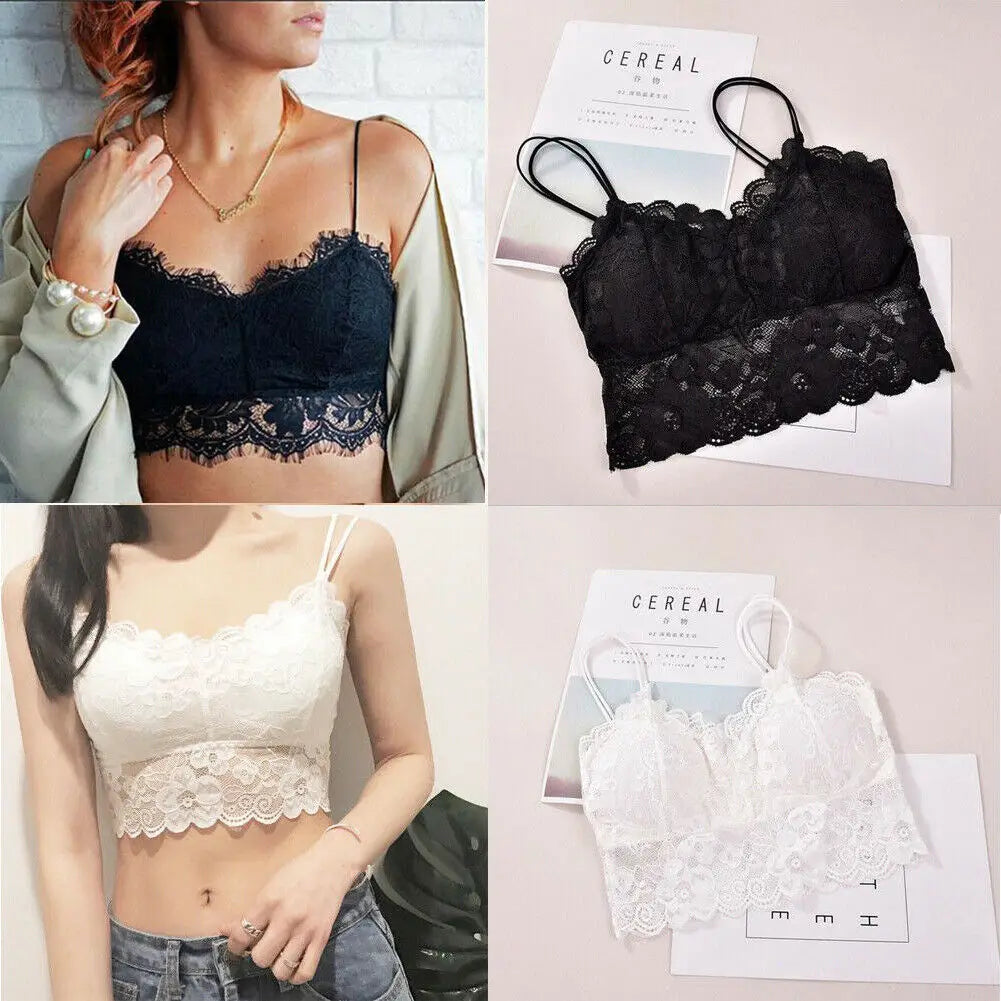 2022 Women Black Lace Tanks Tops Full Cup Padded Underwear Sexy Solid Tank Top Fashion Basic Tube Tops Push Up White Corset Top