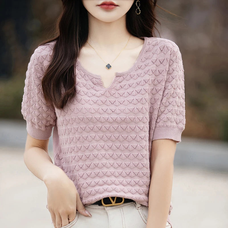 Loose Cotton V-Neck T-Shirt