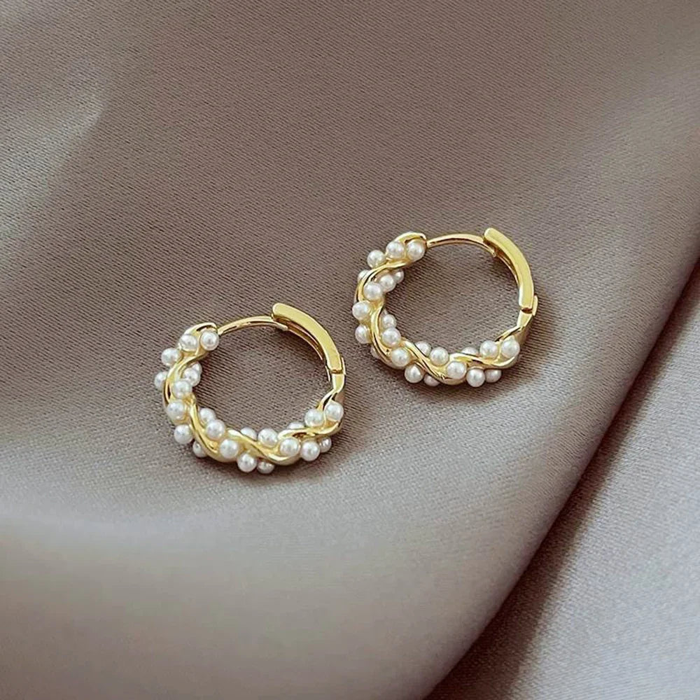 Fashion Pearl Earrings Women Girl Simple Gold Color Temperament Circle Earrings Daily Shopping Dating Earrings Jewelry Accessory