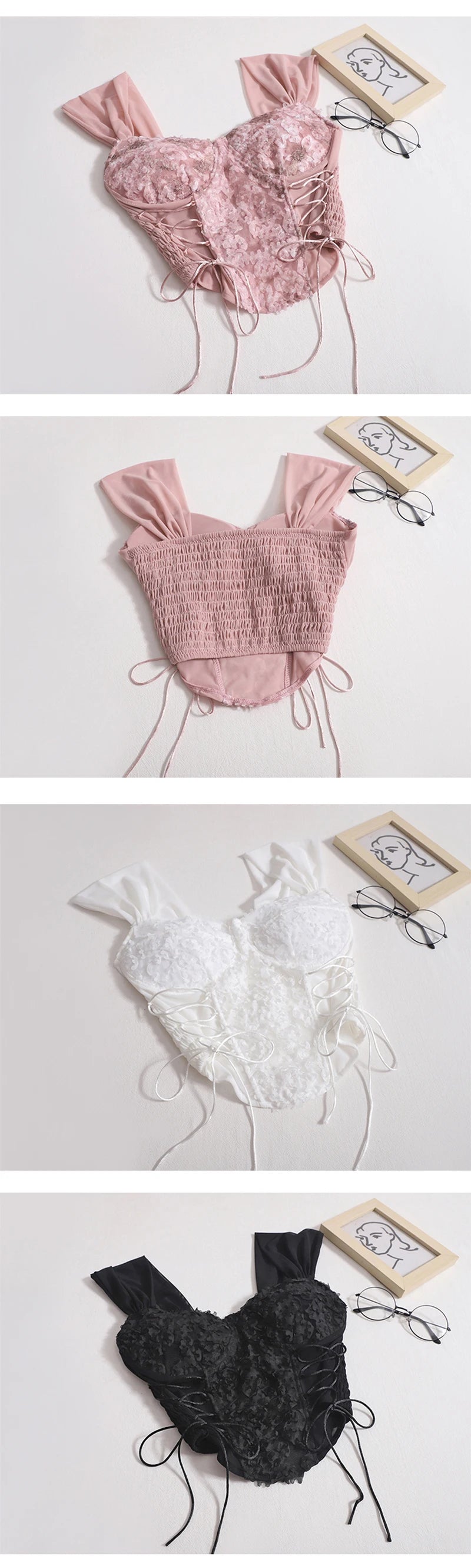 Irregular Lace Strapless Crop Top