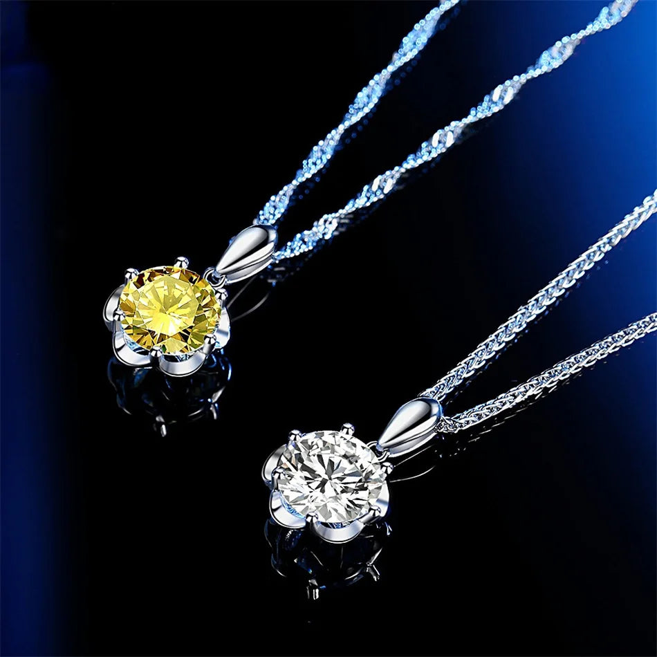 Tbestone 2ct Moissanite Diamond Flower Pendant Necklace 100% 925 Sterling Silver Fashion Chopin Chain Women Brand Fine Jewelry