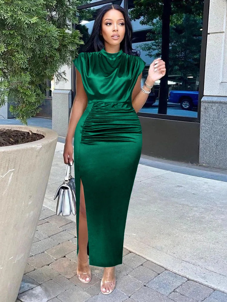 Sophisticated Satin Slit Dress