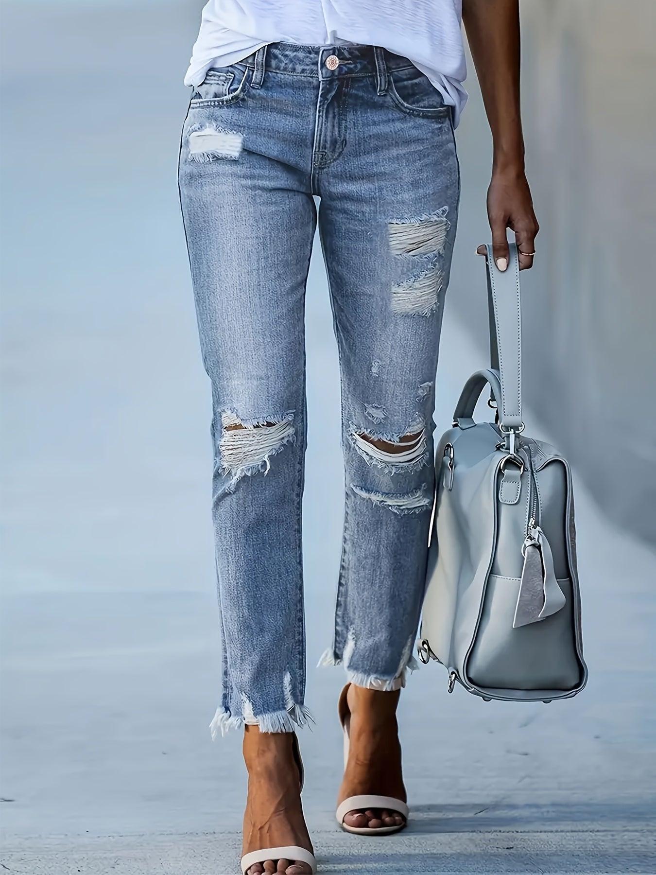 Slim Fit Ripped Cropped Jeans