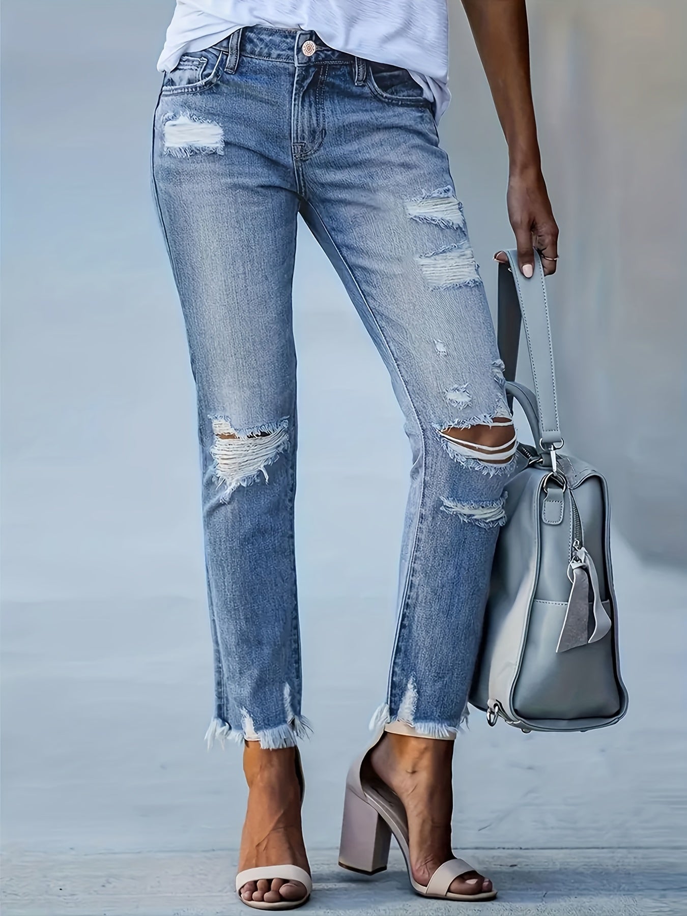 Slim Fit Ripped Cropped Jeans